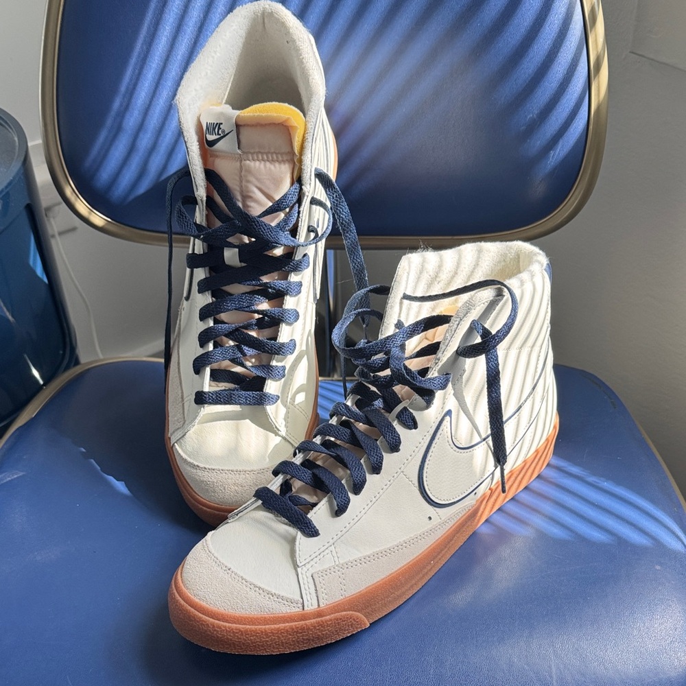 Nike Blazers White & Navy High-Tops with Gum Sole - Brand New - Sz 13